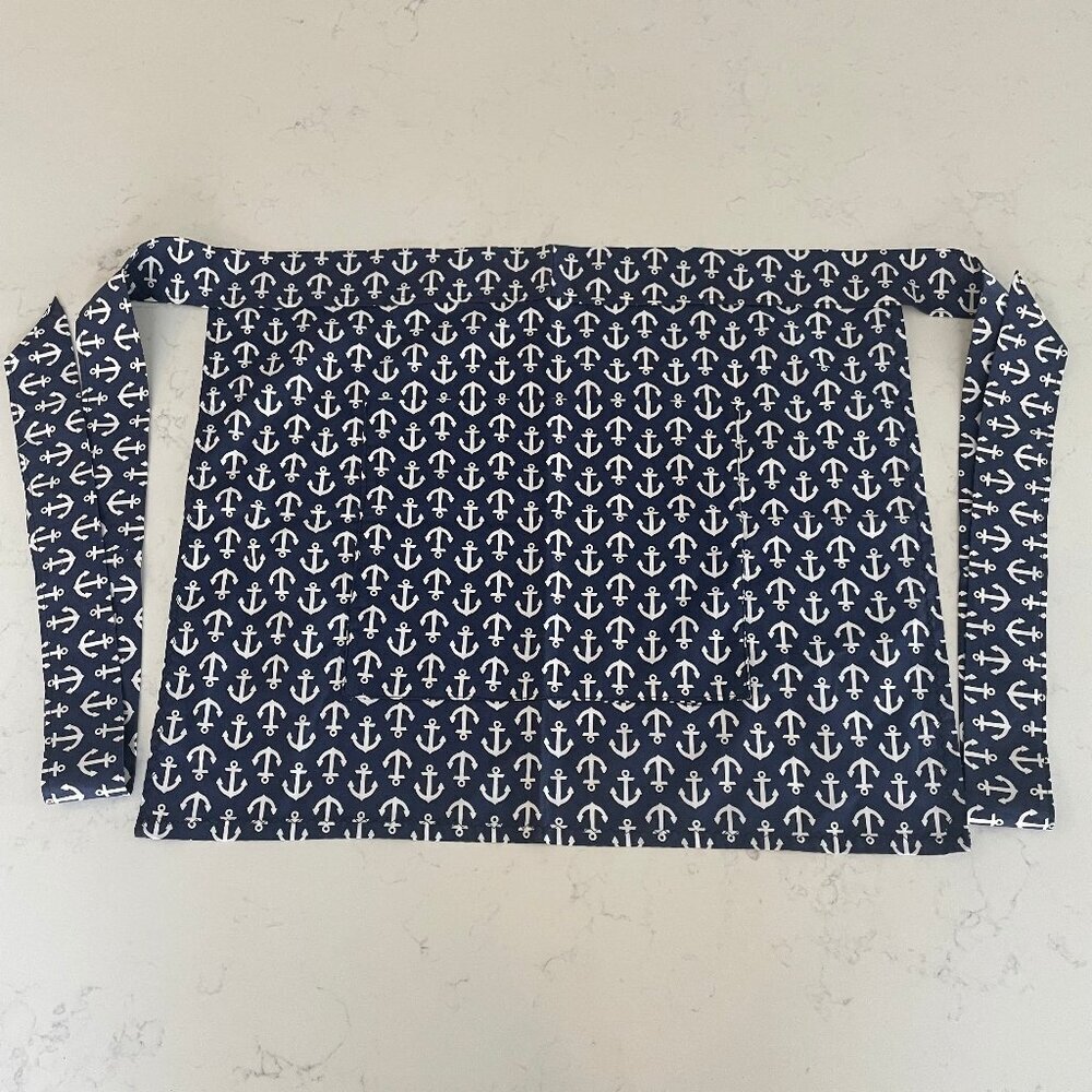 Hearth and Home Hand Crafted One Pocket Anchor Print Fabric Apron in Navy White